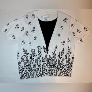 C.D. Daniels 100% cotton black & white floral short sleeve layered sweater 1X
